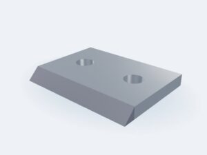 Model 3D: Nóż – Stal 40H (41Cr4) – 100 × 75 × 10 mm, ostrze 45°, 2 × Ø16 po obu stronach (ZMN-0TNE-PKHY)