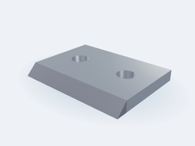 Model 3D: Nóż – Stal 40H (41Cr4) – 100 × 75 × 10 mm, ostrze 45°, 2 × Ø16 po obu stronach (ZMN-0TNE-PKHY)
