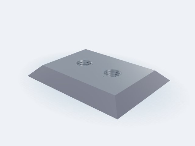 Model 3D: Nóż – Stal narzędziowa NC6 – 100 × 75 × 10 mm, ostrze obwodowe 45°, 2 × M16 po obu stronach (ZMN-0V6F-2RXF)