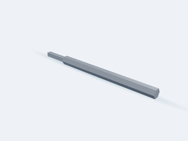 Model 3D: Wałek – Stal S355J2 – sześciokąt 90 × 1500 mm, czop kwadrat 50 × 300 (ZMN-2AX7-FDQ7)