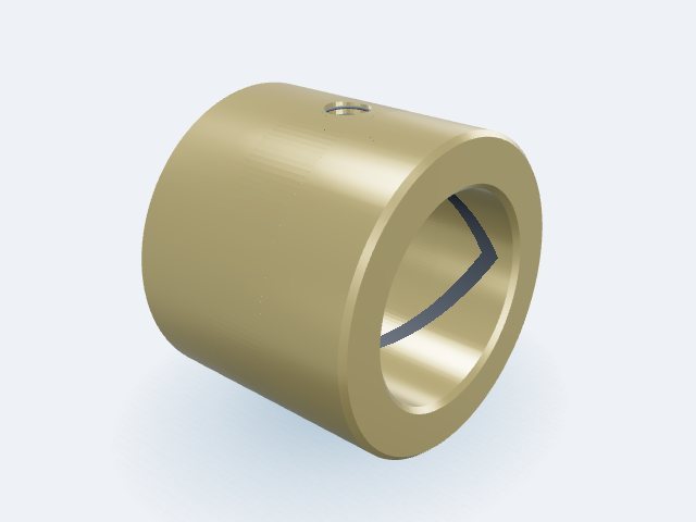 Model 3D: Tuleja – Mosiądz MO58 – Ø60 / Ø40 × 50 mm, rowek smarowy krzyżowy X w otworze, otwór smarowy M10 (ZMN-9K05-CEMX)