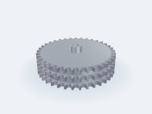 Model 3D: Koło łańcuchowe – Stal C45 – 16B, p = 25,4 mm (1"), z37, Ø zewn. 313,7 (Ø podz. 299,5) mm, potrójne, otwór Ø25, piasta Ø50 × 25 (ZMN-9OHZ-GDLV)
