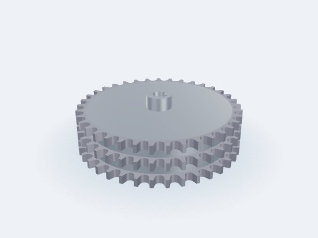 Model 3D: Koło łańcuchowe – Stal C45 – 16B, p = 25,4 mm (1"), z37, Ø zewn. 313,7 (Ø podz. 299,5) mm, potrójne, otwór Ø25, piasta Ø50 × 25 (ZMN-9OHZ-GDLV)