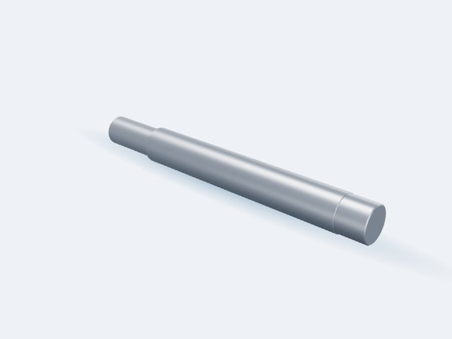 Model 3D: Wałek – Stal 40HM+QT (ulepszona) – Ø60 × 519 mm, czopy Ø58 × 46 i Ø50 × 105 (ZMN-A3YD-76GH)