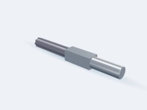 Model 3D: Wałek – Stal 40H (41Cr4) – kwadrat 50 × 455 mm, czopy Ø48 × 125 i Ø48 × 200, wielowypust 8×42×48 ISO 14 (prawy) (ZMN-DW03-L0WV)