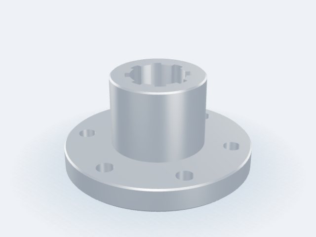 Model 3D: Piasta – Stal 40H (41Cr4) – kołnierz Ø120 × 15, piasta Ø60, L 60 mm, otwór Ø35 z wielowypustem 8×36×42 ISO 14, 6 × Ø11 na PCD 95 (ZMN-KIJV-S4GV)