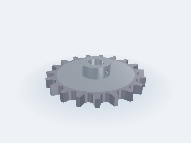 Model 3D: Koło łańcuchowe – Stal C45 – 16B (1"), z19, Ø zewn. 167,5 (Ø podz. 154,3) mm, otwór Ø25, piasta Ø50 × 20, 1 × M6 promieniowo w piaście (ZMN-KV1S-SX58)