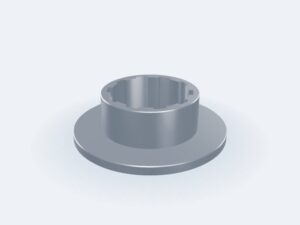 Model 3D: Piasta – Stal 40HM+QT (ulepszona) – kołnierz Ø200 × 12, piasta Ø125, L 60 mm, otwór Ø100 z wielowypustem 10×102×112 ISO 14 (ZMN-MYI5-3OKH)