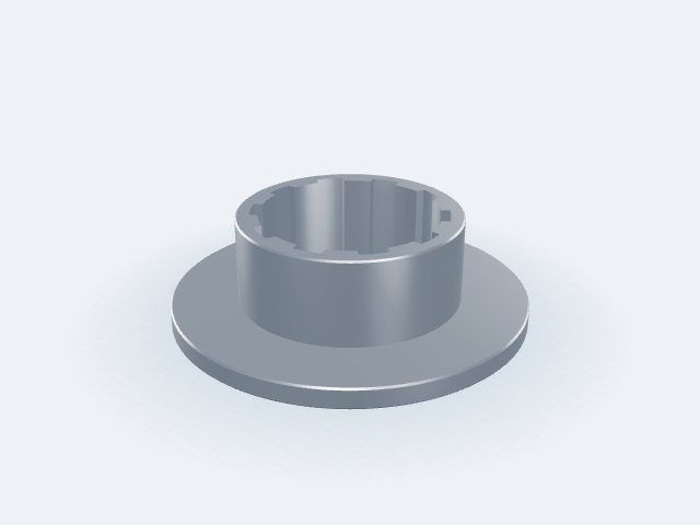 Model 3D: Piasta – Stal 40HM+QT (ulepszona) – kołnierz Ø200 × 12, piasta Ø125, L 60 mm, otwór Ø100 z wielowypustem 10×102×112 ISO 14 (ZMN-MYI5-3OKH)