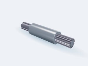 Model 3D: Wałek – Stal 40HM+QT (ulepszona) – Ø50 × 250 mm, czopy Ø35 × 60 i Ø35 × 60, wielowypust 6×28×34 ISO 14 (prawy), wielowypust DIN 5480 W35×2×16 (lewy) (ZMN-O84X-FCNH)