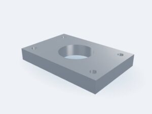 Model 3D: Płyta – Stal C45 – 300 × 200 × 40 mm, 4 × Ø20, otwór Ø114 (ZMN-SDXI-56DU)