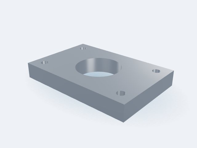Model 3D: Płyta – Stal C45 – 300 × 200 × 40 mm, 4 × Ø20, otwór Ø114 (ZMN-SDXI-56DU)