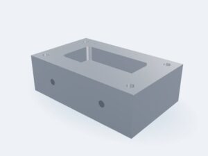 Model 3D: Korpus – Stal S355J2 – 160 × 100 × 50 mm, kieszeń 100 × 50 × 20, 4 × Ø9, 2 × M8 (ZMN-UFRK-0T3G)
