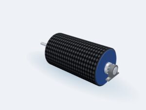 Model 3D: Bęben napędowy – Stal S235JR – Ø400 × 750 mm (taśma B 650), F 900, czop stopniowany Ø58 × 65 / Ø36 × 301 z prawej (l od czoła bębna), wał stopniowa… (ZMN-YPKF-MVLF)