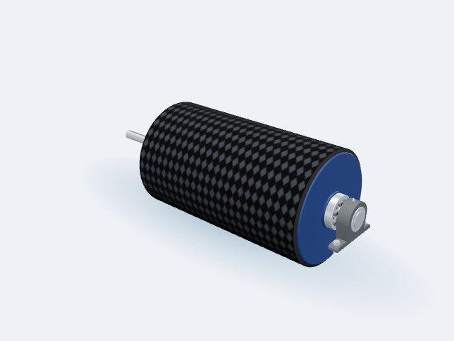 Model 3D: Bęben napędowy – Stal S235JR – Ø400 × 750 mm (taśma B 650), F 900, czop stopniowany Ø58 × 65 / Ø36 × 301 z prawej (l od czoła bębna), wał stopniowa… (ZMN-YPKF-MVLF)