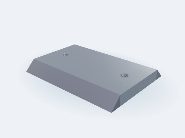 Model 3D: Nóż – Stal narzędziowa NC6 – 100 × 75 × 10 mm, ostrze 2 × 45°, 2 × M8 po obu stronach (ZMN-ZHTO-IX1C)